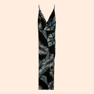 Maxi Tropical Palm Bodycon Sheer Dress Coverup With Leg Slit